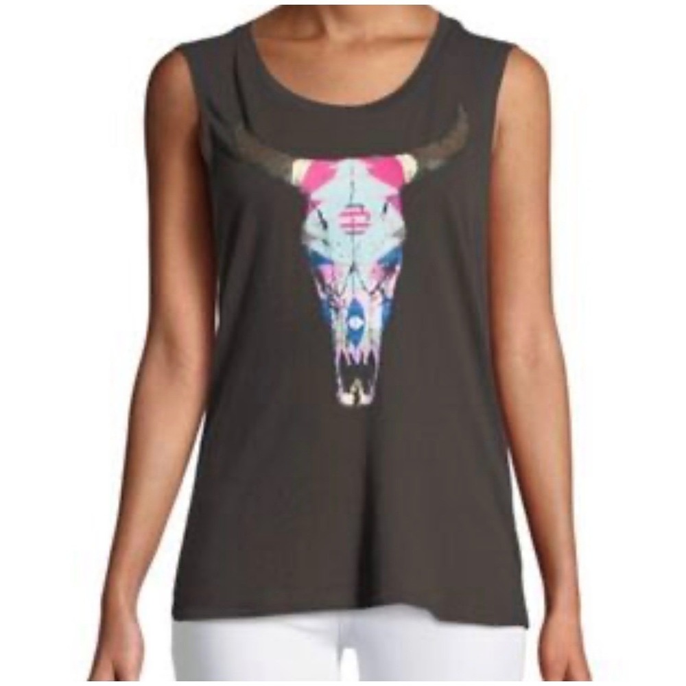 Chaser Womens Steer Skull Western Rodeo Muscle Tank Top Gray Small Southwestern